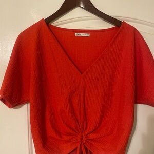 Zara Women's Bright Red Textured Blouse size small great condition